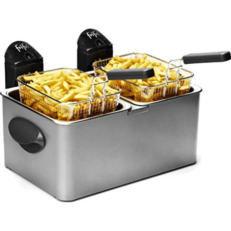 Frifri 1968 Fritteuse, mit Fett, 6400 Watt, 2x 3,5 Liter Fassungsvermögen, silber, Edelstahl