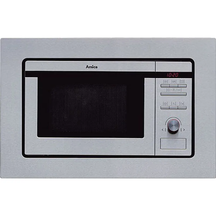 Amica EMW13180E Mikrowelle mit Grill, Einbaugerät, 59,5 cm, schwarzes Glas, Edelstahl, TouchFree, digitaler Timer, LED Display, Knebelsteuerung, Drucktasten