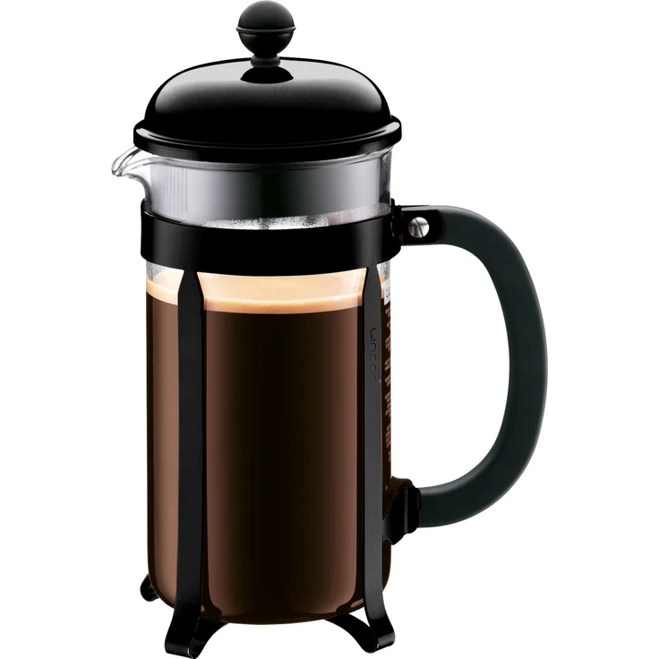 Bodum Chambord Kaffeebereiter 8 Tassen mit Metallrahmen, Chrom, Schwarz, 10.6 x 17.1 x 24.5 cm – Bild 1