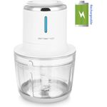 Emerio MC-122866.1 Multizerkleinerer, Universalzerkleinerer, BPA frei, 2000 mAh Akku, wiederaufladbar, 1000 ml Glas Behälter, Doppel-Messereinheit [4 flügeliges Messer], Weiß