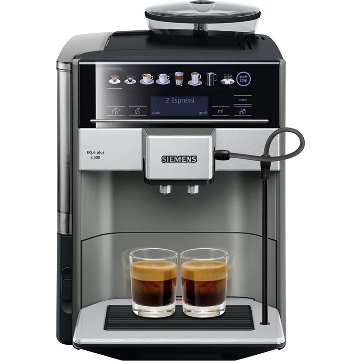 Siemens TE655503DE EQ.6 plus s500 Kaffeevollautomat, sensoFlow System, 3 Temperatureinstellungen, 1500 Watt, schwarz-grau, mit Milchsystem – Bild 1