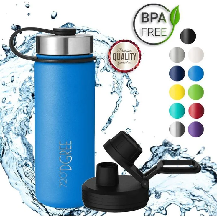 Trinkflasche Doppelwandig Edelstahl 710ml Isolierflasche m. Gratis Sportdeckel 720 DGREE noLimit ocean blue – Bild 1