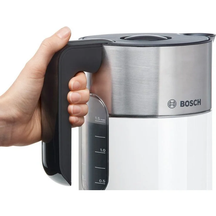 Bosch TWK8611P kabelloser Wasserkocher, Abschaltautomatik, Überhitzungsschutz, Temperaturwahl, Warmhaltefunktion, 1,5 L, 2400 W, weiß – Bild 4