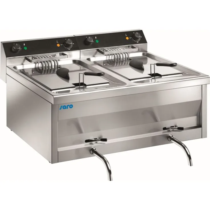 SARO Fritteuse Tischmodell GASTROLINE, mit Öl, 2x 12 Liter Fassungsvermögen, silber, Edelstahl