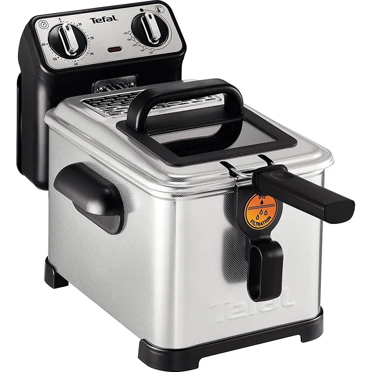 Tefal FR5101 Filtra Pro Inox & Design 3 Liter Premium Fritteuse, 2300 Watt, Semiprofessionelle Fritteuse mit Öl, Clean-Oil-System, wärmeisoliert, Thermostat, Timer, knusprige Pommes edelstahl-schwarz – Bild 2