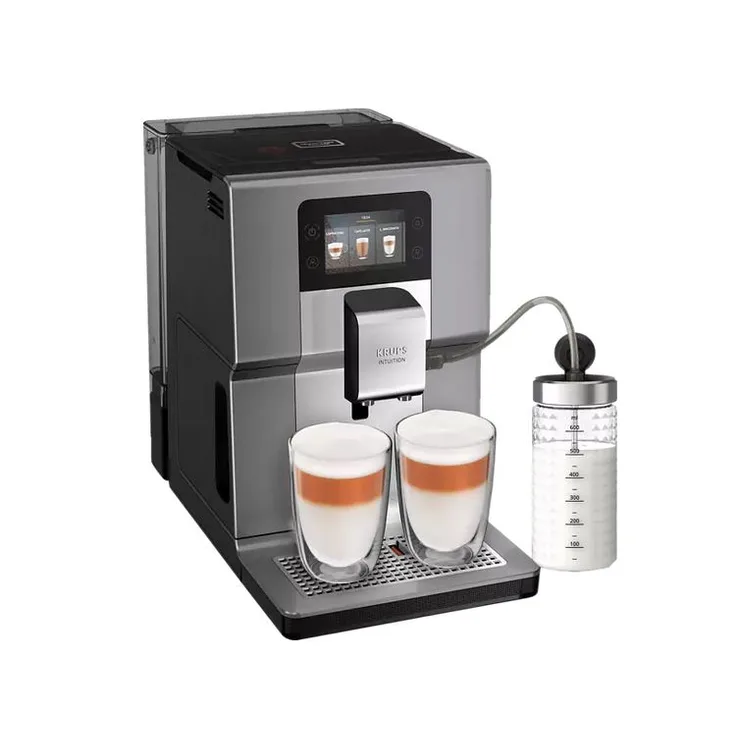 Krups EA875E Intuition Preference+ Kaffeevollautomat, integriertes Mahlwerk, Milchsystem, 2,3l Wassertank, 15 bar Pumpendruck, silber-chrome