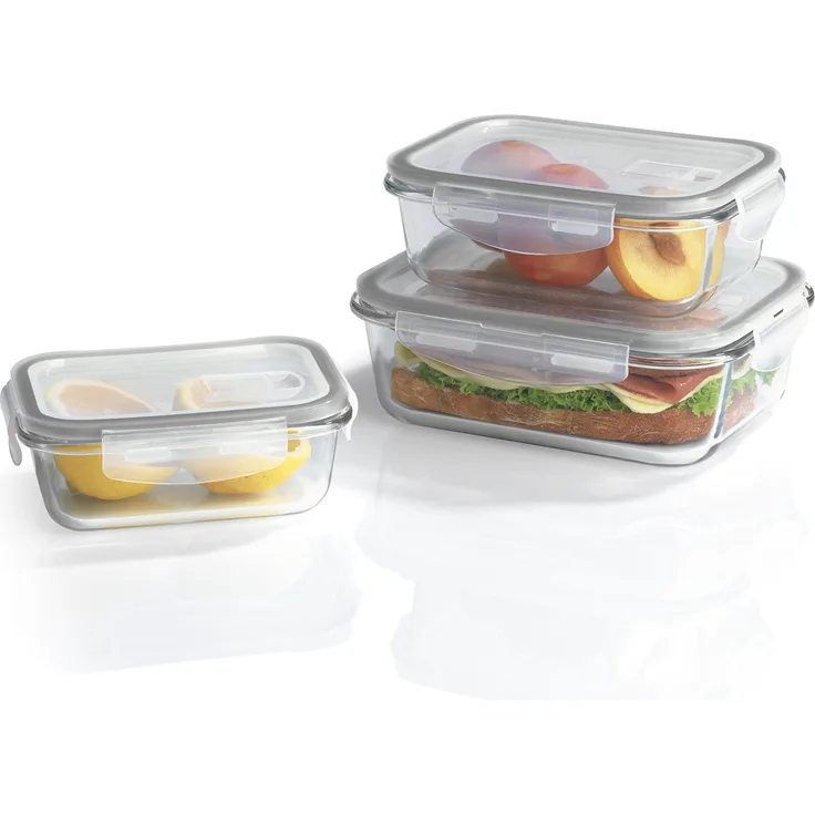MAXXMEE Glas-Frischhaltedosen Klick-it mit Mikrowellen-Ventil - 6-teilig Set - grau