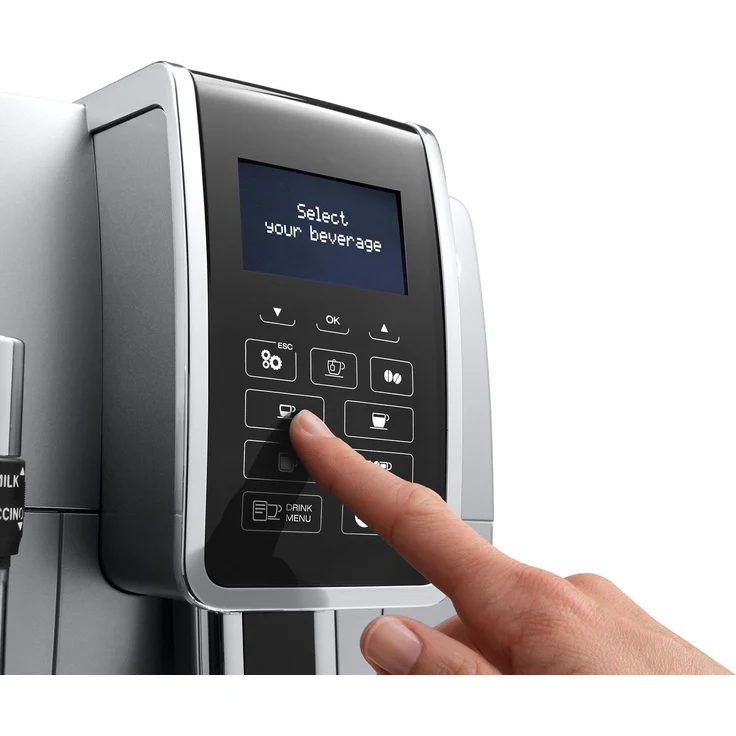 De'Longhi Dinamica ECAM 350.35.SB Kaffeevollautomat mit Milchsystem für Cappuccino und integriertem Mahlwerk, Espresso, Kaffee und Long Coffee Direktwahltasten, Klartext Digitaldisplay, 2-Tassen-Funktion, silber – Bild 3