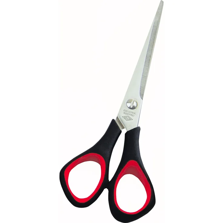 Wedo 97665 Universalschere (rostfreier Edelstahl, spitz, Kunststoff Softgriffe 16 cm) schwarz-rot