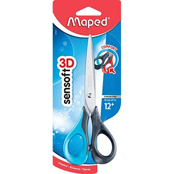 Maped Sensoft Schere mit Ringen, weich und ergonomisch, 16 cm, Blau