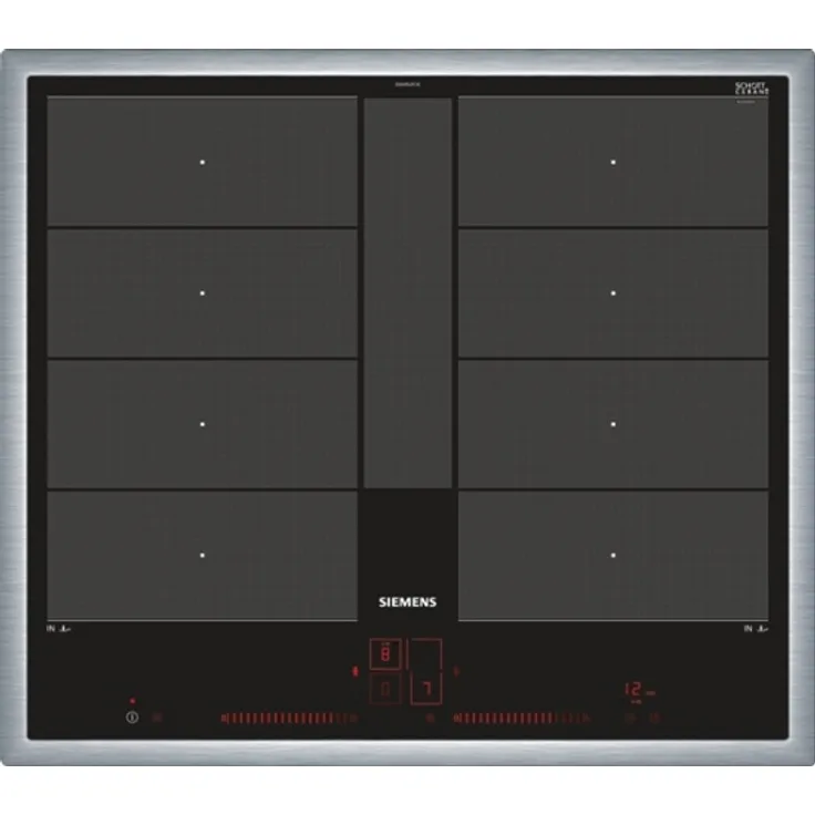 Siemens EX645LYC1E Induktionskochfeld, Einbaugerät, Betriebsart elektrisch, Anzahl Kochstellen 4, Edelstahl Rahmen aufliegend, 60 cm, varioInduktion, Dual lightSlider, Bratsensor, powerMove, schwarz