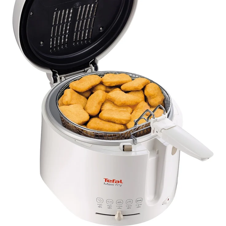 Tefal FF1001 Maxi Fry Fritteuse, 1.900 Watt, Kapazität 1,2 kg, Fritteuse mit Öl, wärmeisoliert, regelbare Temperatur, automatische Deckelöffnung, knusprige Pommes, leichte Reinigung weiß – Bild 2