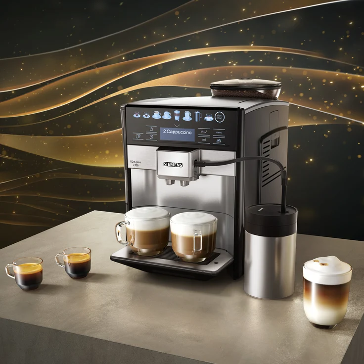 Siemens EQ.6 plus s700 Kaffeevollautomat TE657503DE, automatische Reinigung, Direktwahl, zwei Tassen gleichzeitig, 1.500 Watt, Edelstahl, mit Milchsystem – Bild 2