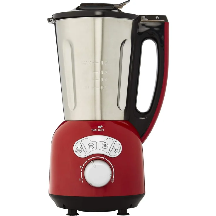 Senya SYCP-HB008R Edelstahl Cook & Ice V3, Mixer sahnehaltige-fein pürierte Suppe, Dampfkochen, Crush-EIS, Smoothies Heiz-Standmixer, 1400, Metall, 1.5 liters, Rot