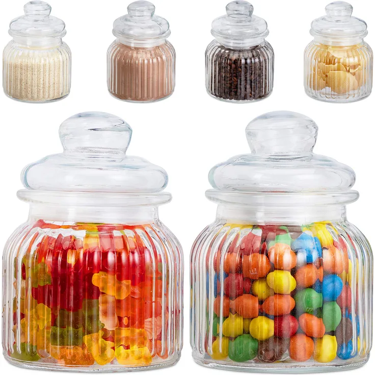 Relaxdays Vorratsgläser 6er Set, 700 ml, Deckel, für Lebensmittel in Küche, Hochzeit Candy Bar Zubehör, luftdicht, klar