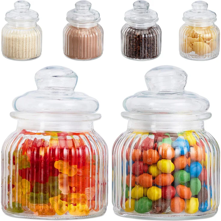 Relaxdays Vorratsgläser 6er Set, 700 ml, Deckel, für Lebensmittel in Küche, Hochzeit Candy Bar Zubehör, luftdicht, klar