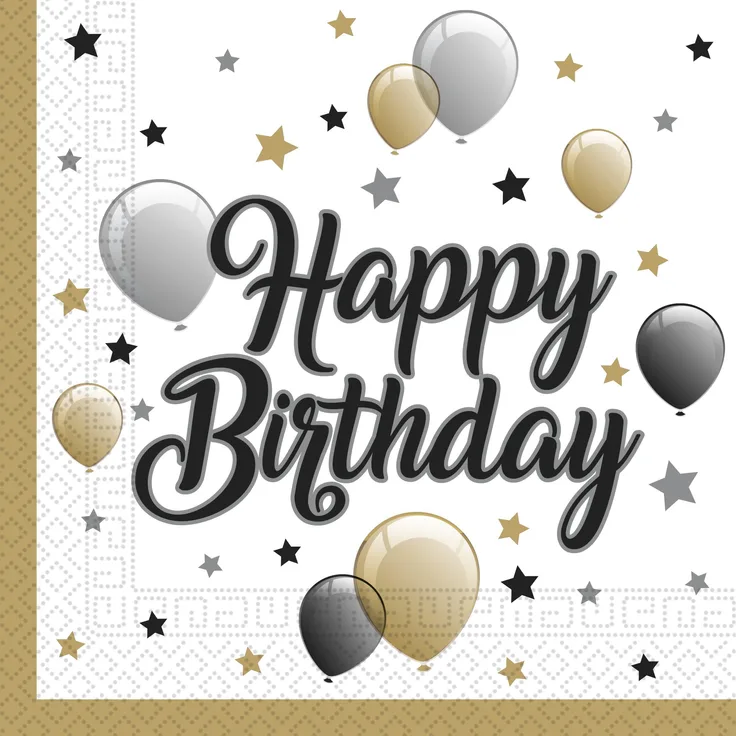 Happy Birthday Gold-Silber Ballons Servietten 20 Stück