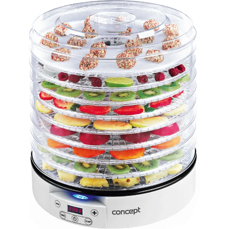 Concept SO2020 Dörrautomat Raw Food 500 W, LCD-Display, 2 x Tabletts Raw, Thermostat Variable 35 ? 70 °C, Timer Digital, 9 Tabletts weiß, 500