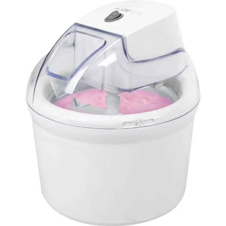 Clatronic ICM 3764 Eismaschine, 1500ml, 12W, transparenter Deckel mit Nachfüllöffnung, für Speiseeis, Sorbets, Frozen Joghurt, Softeis, Joghurt, Kunststoff, weiß