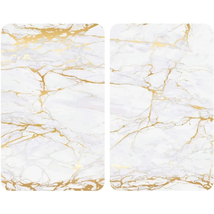 WENKO Herdabdeckplatte Universal Marmor Gold, 2er Set Herdabdeckung für alle Herdarten, Gehärtetes Glas, 30 x 52 cm, mehrfarbig – Bild 1