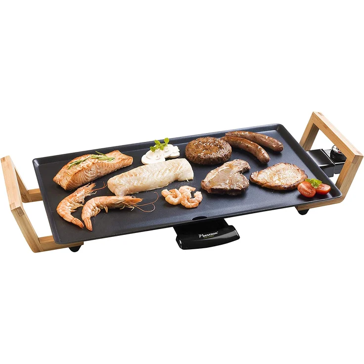 Bestron Elektro Tischgrill, Bambus-Handgriffe, Antihaftbeschichtung, 2000 Watt – Bild 1