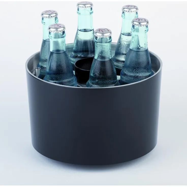 APS 621 CONFEREN Flaschenkühler Set, Inklusive Öffner und Small Cap Bowl Flasche, Ø 23 x 15 cm, Schwarz