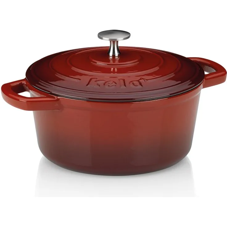 Kela 11940 Bräter mit Deckel, Gusseisen, le-Beschichtung, Hohe Wärmespeicherung, Induktionsgeeignet, 2,5 L, Rot, Rund, Calido