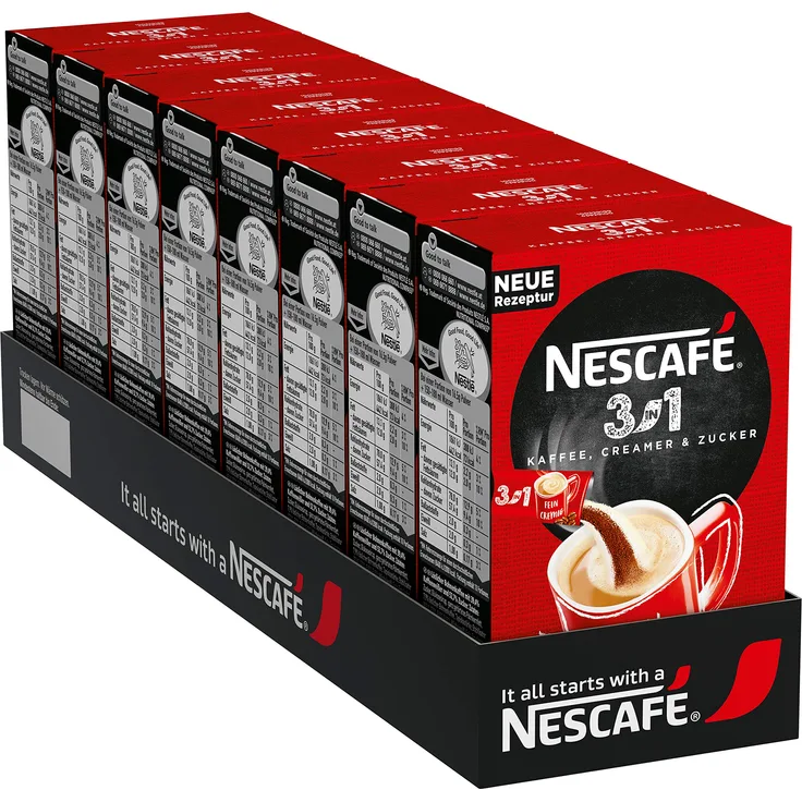 Nescafé 3-in-1 Sticks, löslicher Bohnenkaffee, mit Creamer & Zucker, Instant-Kaffee aus erlesenen Kaffeebohnen, koffeinhaltig, 8er Pack (8 x 165 g)