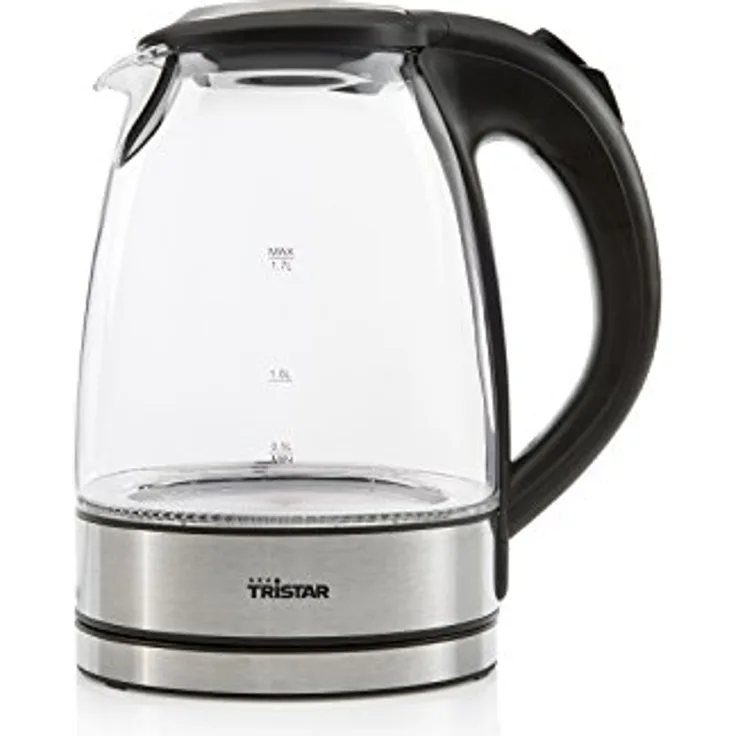 Tristar Wasserkocher (Edelstahl und Glas) mit 1,7 Liter Fassungsvermögen - 360° rotierbar mit Wasserstandsanzeige, WK-3377