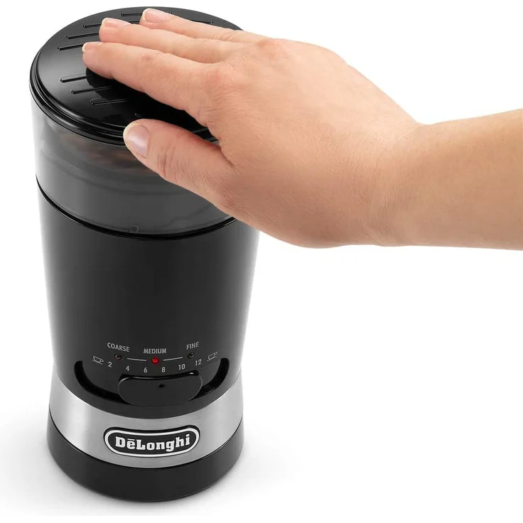 De'Longhi KG210 Kaffeemühle, Fassungsvermögen 90 Gramm, Edelstahlklingen, einstellbare Schleifstufe, einfache Verwendung, 170 W, Schwarz – Bild 3
