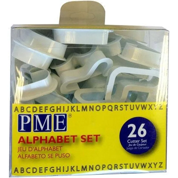 PME AN300 JEM Alphabet-Ausstecher zum Dekorieren von Zuckerarbeiten und Kuchen, Sortiment, 26-teilig, Kunststoff, Ivory, 5 x 1.3 x 5 cm