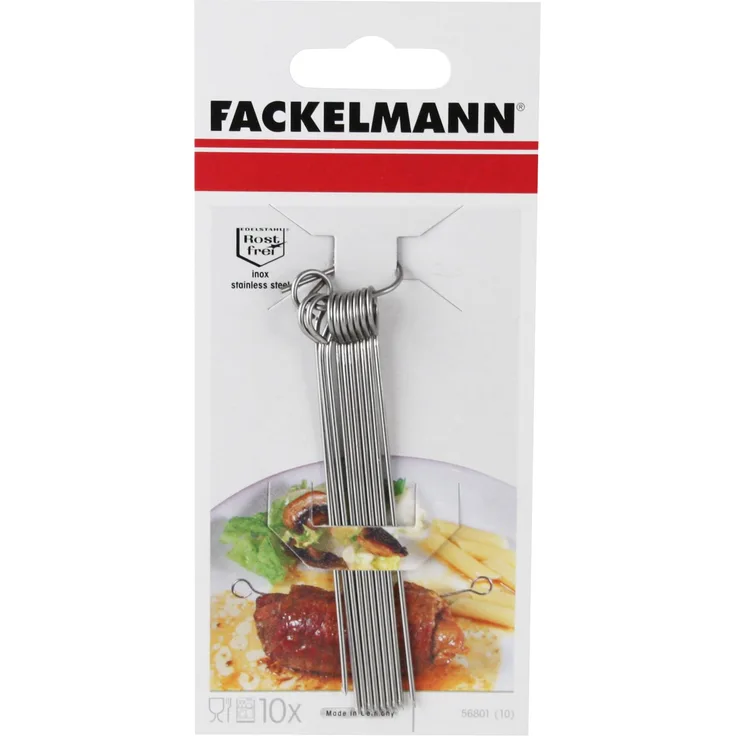 Fackelmann Rouladennadeln, Fleischnadeln, Metallspieße, Cocktailspieße aus rostfreiem Edelstahl (Farbe: Silber), Menge: 10 Stück