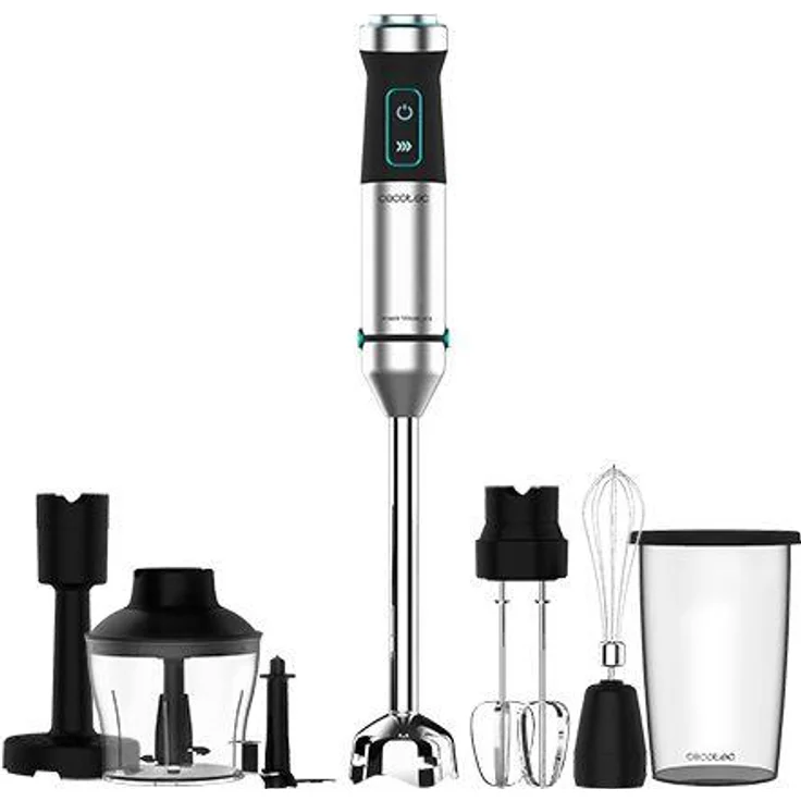 Cecotec Handrührgerät Power TitanBlack 1500 XL PerfectCream & Crush Stabmixer 1500 W, inkl. Zerkleinerer, Stampfer, Schneebesen, silber, schwarz – Bild 1