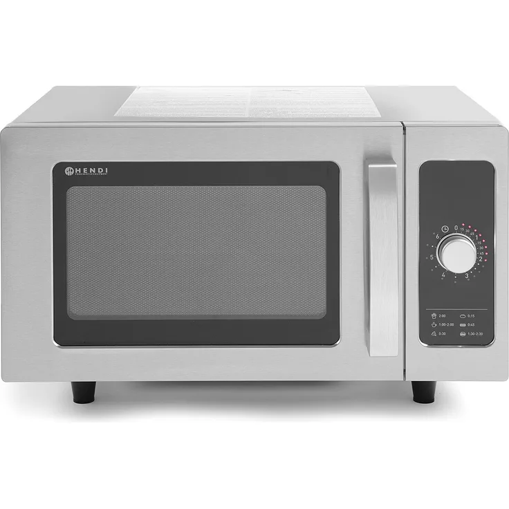 HENDI Mikrowelle, Standgerät, 1000 Watt, Steuereung mittels Drehknopf, 15 Sek. bis 6 Min. Eingangsleistung 1550 Watt, 25 Liter Garraum, 230V, 511x432xH311mm, Kammer 327x346xH200mm, Edelstahl