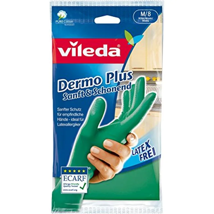 Vileda Dermo Plus-Sanft & Schonend Gummihandschuhe, latexfrei, Größe M, 1 Paar
