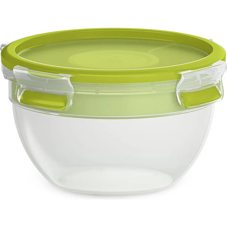 Emsa Salatbox mit 2 praktischen Einsätzen und Deckel, Saladbox, Volumen: 1 Liter, Transparent-Grün, Clip & Go, 518097