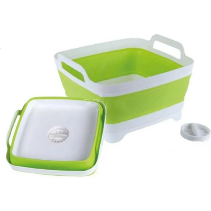 Waschschüssel faltbar 31,5x30x7-20cm weiß-lime mit Ablauf