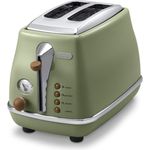 De'Longhi Toaster Icona Vintage CTOV2103.GR - 2-Schlitz-Toaster mit Brötchenaufsatz, Edelstahl in elegantem Retro Look mit Chrom-Details, grün 