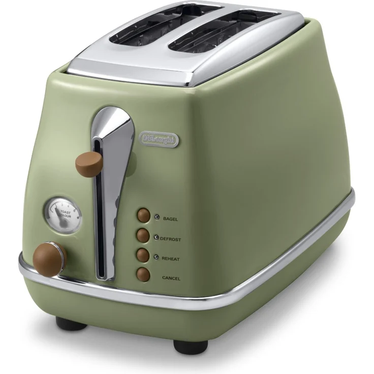 De'Longhi Toaster Icona Vintage CTOV2103.GR - 2-Schlitz-Toaster mit Brötchenaufsatz, Edelstahl in elegantem Retro Look mit Chrom-Details, grün  – Bild 1