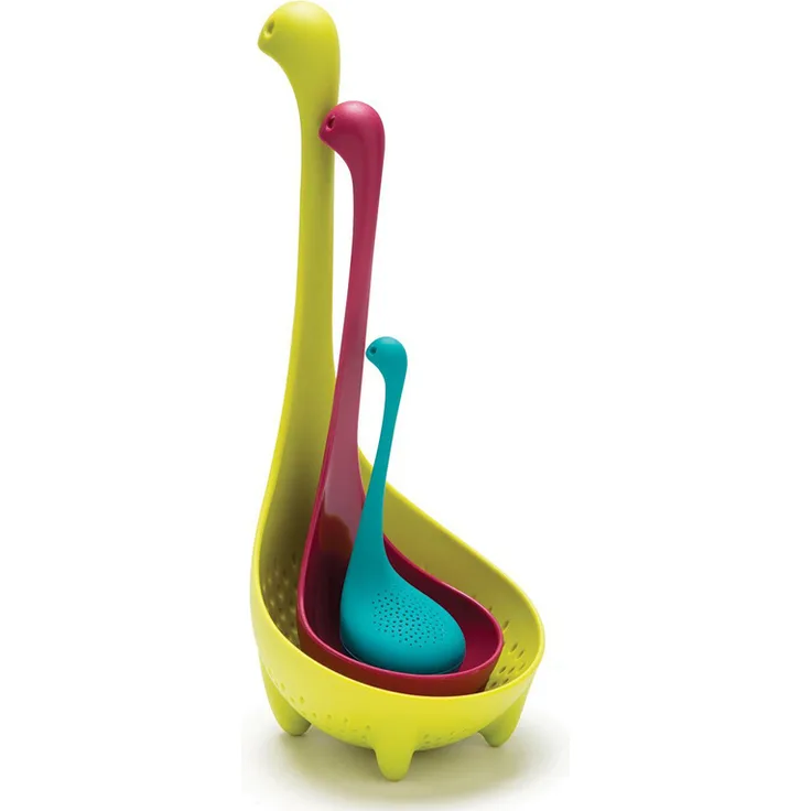 OTOTO Nessie 836213002025 Familie passieren Löffel-Suppenkelle-Tee-Ei, Mehrfarbig, 3-teilig, Nylon, blau, 26.5x8x11 cm
