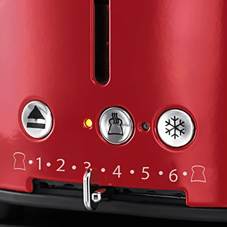 Russell Hobbs Toaster Retro Rot 21680-56 (1300W, Countdown-Anzeige im Retrodesign, Brötchenaufsatz, 6 einstellbare Bräunungsstufen + Auftau-& Aufwärmfunktion, Schnell-Toast-Technologie) – Bild 3
