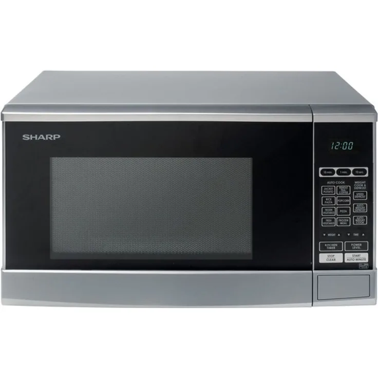 Sharp R270 S-SLM Mikrowelle, 20 l Garraum, 800 Watt, 10 Leistungsstufen, 8 AutoCook-Programme, schwarz-silber
