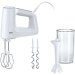 Braun MultiMix 3 Handmixer HM 3105, 500W, 5 Geschwindigkeitsstufen + Turbo-Funktion, inkl. Schneebesen, Knethaken, PowerBell Mixfuß und 600 ml Mix- und Messbecher, weiß