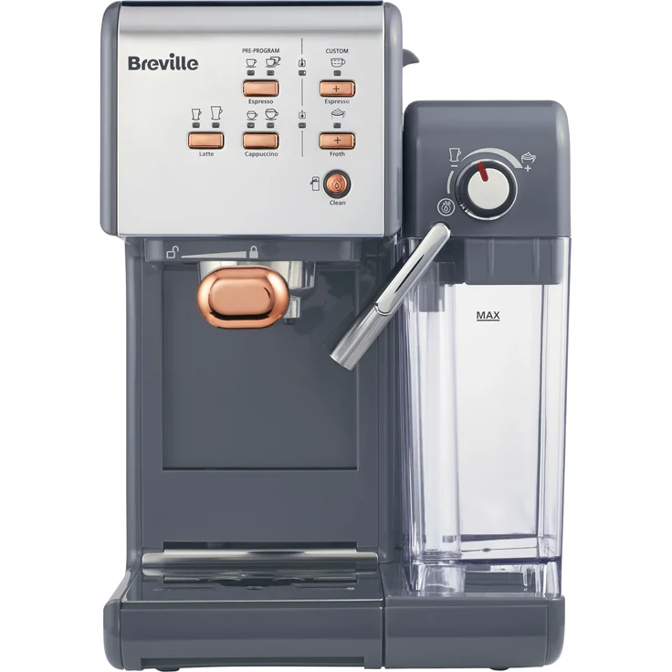 Breville PrimaLatte II Kaffee- und Espressomaschine VFC108X-01, 19 bar, für Kaffeepulver oder Pads geeignet, Integrierter automatischer Milchschäumer, schwarz-silber – Bild 1
