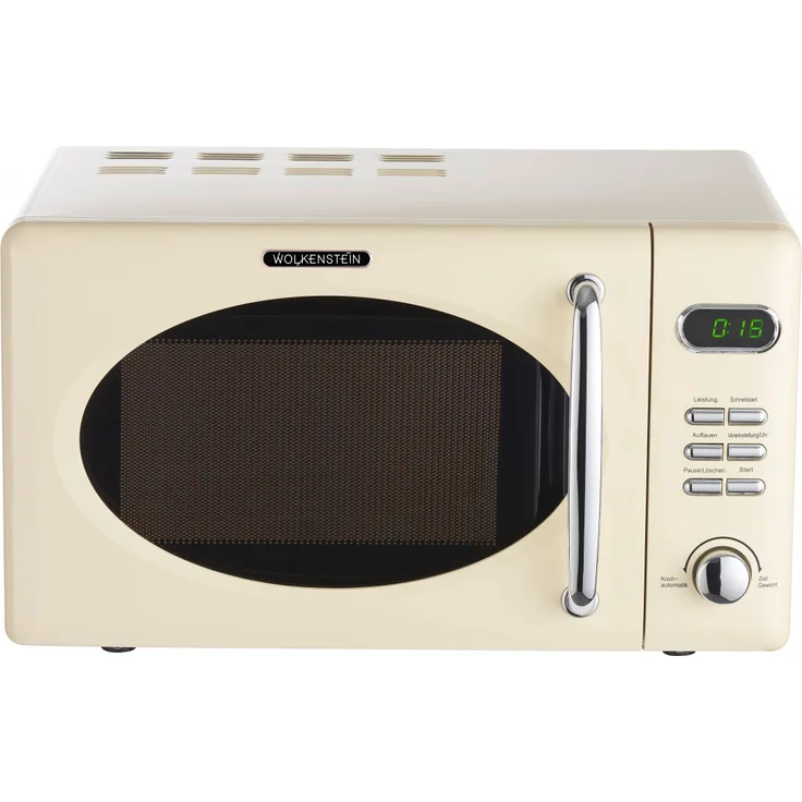 PKM WOLKENSTEIN Mikrowelle WMW720, Retro, Standgerät, 700 Watt, creme, 20 Liter Garraum, 8 Automatik-Programme, Drehteller, 60 Min Timer, Kindersicherung