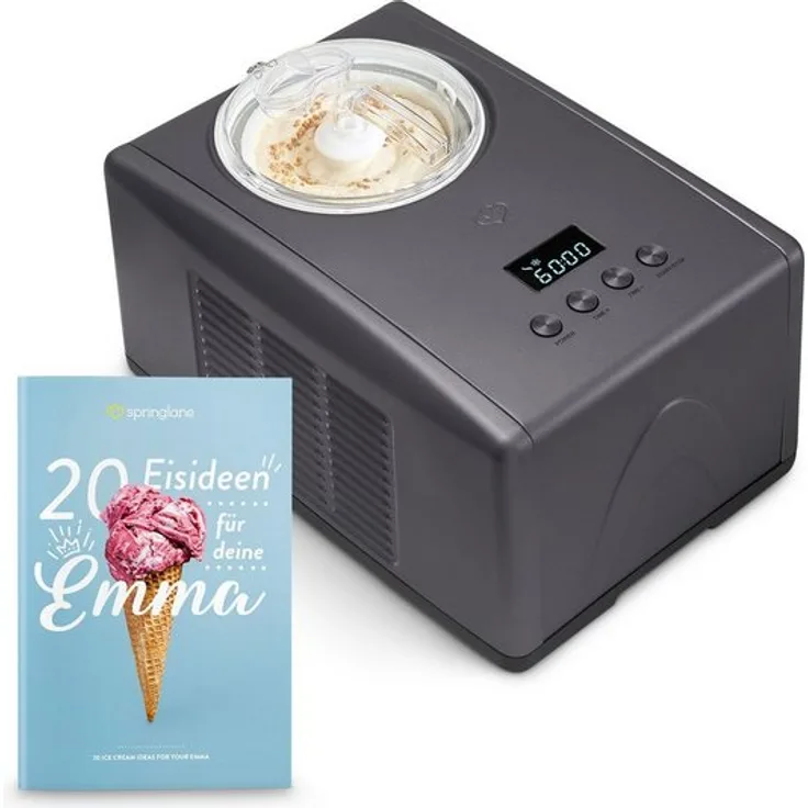 Springlane Eismaschine mit Kompressor Emma, inkl. Rezeptheft, 1,5 l, 150 W, Anthrazit