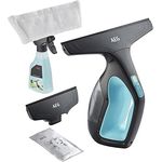 AEG WX7-90A2B Fenstersauger, 90 min Akkubetrieb, Abziehlippen aus Naturkautschuk, Sprühflasche, breite Saugdüse, 3 LED-Ladekontrollleuchte, 110 ml Wassertank, grau-blau