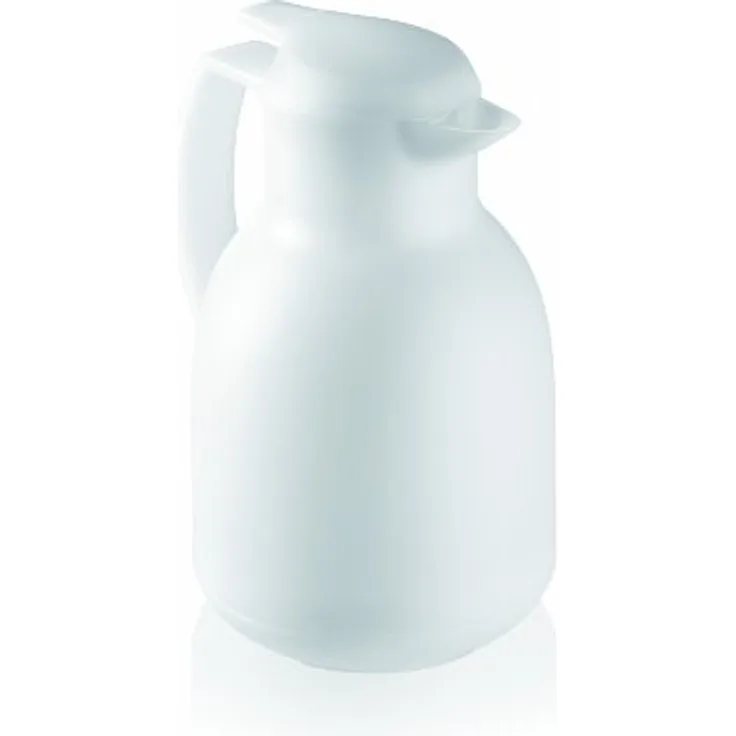Leifheit Bolero 1, 0 L Isolierkanne, 100% dicht, Thermoskanne mit doppelwandigem Vakuum-Glaskolben, praktisches Öffnen und Schließen mit einer Hand, Kaffekanne, Teekanne, weiß, gefrostet