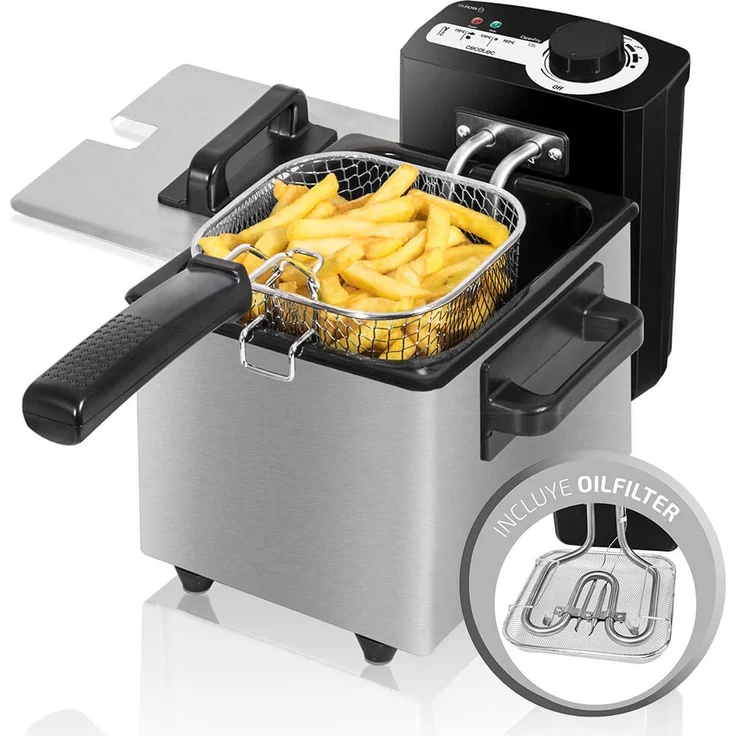 Cecotec Fritteuse CleanFry - 1,5-3L, Temperatur bis 190 ªC, Wanne ist Geschirrspühlmaschinen tauglich, Filter OilCleaner. 1,5 L, Grau – Bild 1