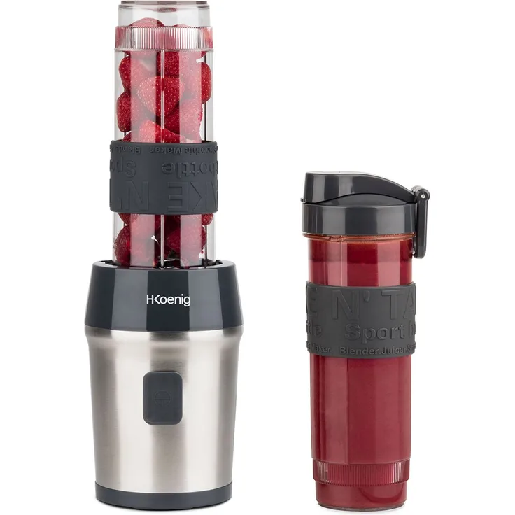 H.Koenig MXK30 Mini Standmixer, 300W 0,57L Kapazität, Edelstahl, schwarz, transparent